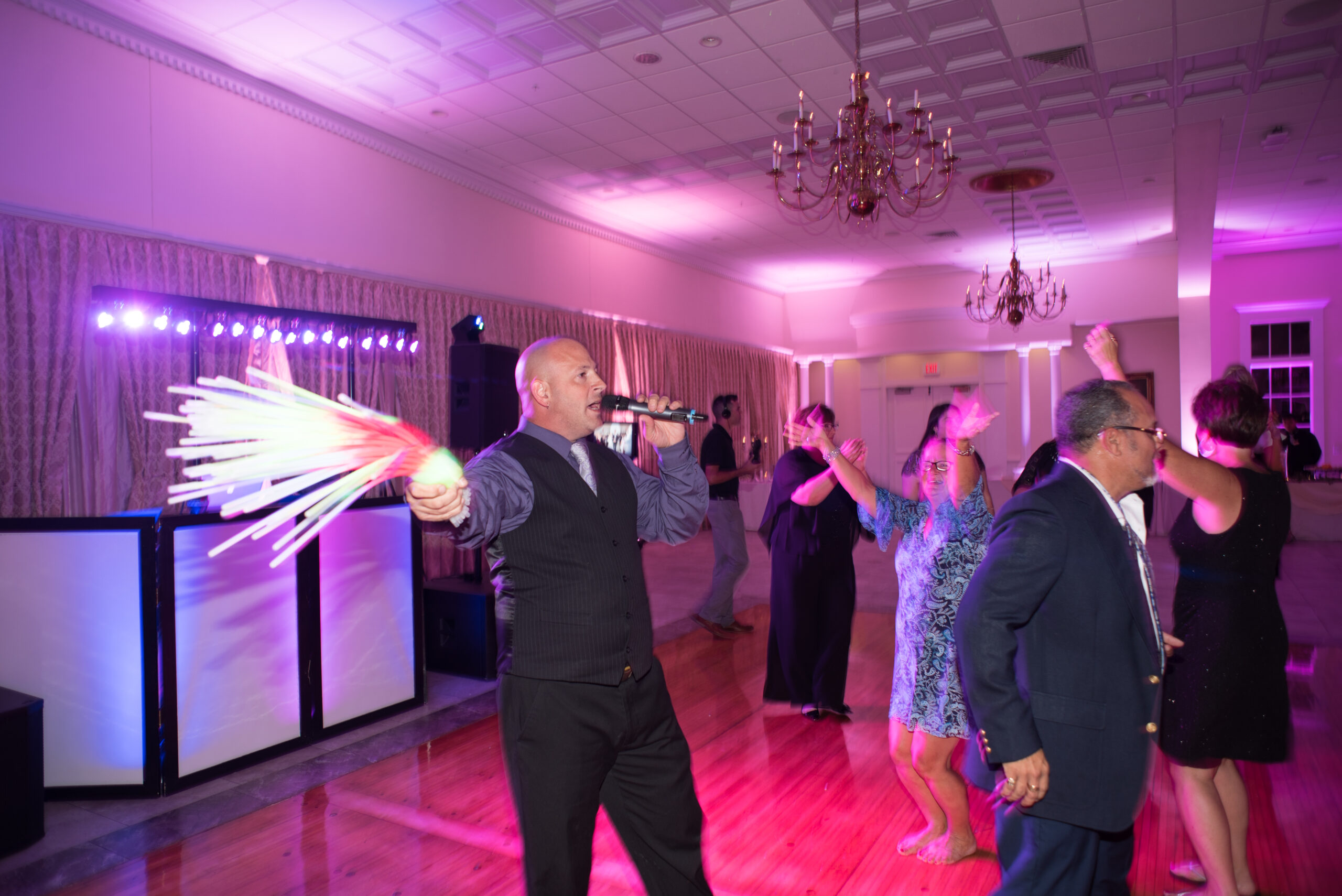CT wedding DJ Dave Krevalin MC microphone glow sticks dance floor Aqua Turf Club Plantsville CT